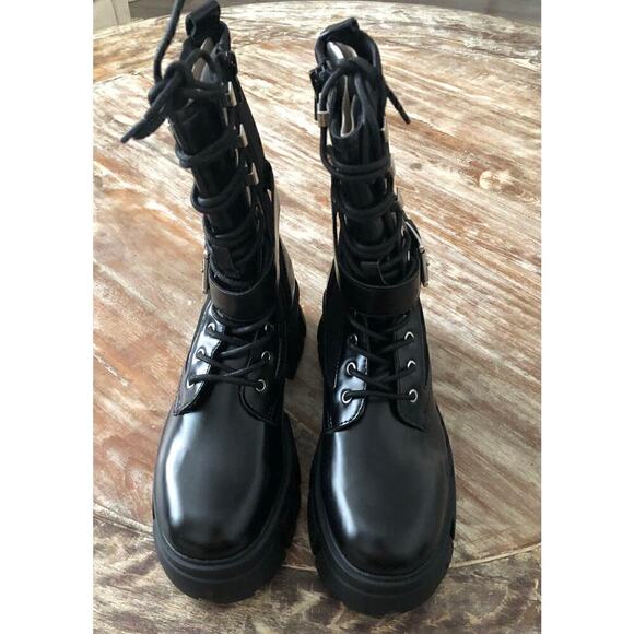 ALDO Grandleap Bootie Buckled Combat Black NEW 6 US - Picture 3 of 9